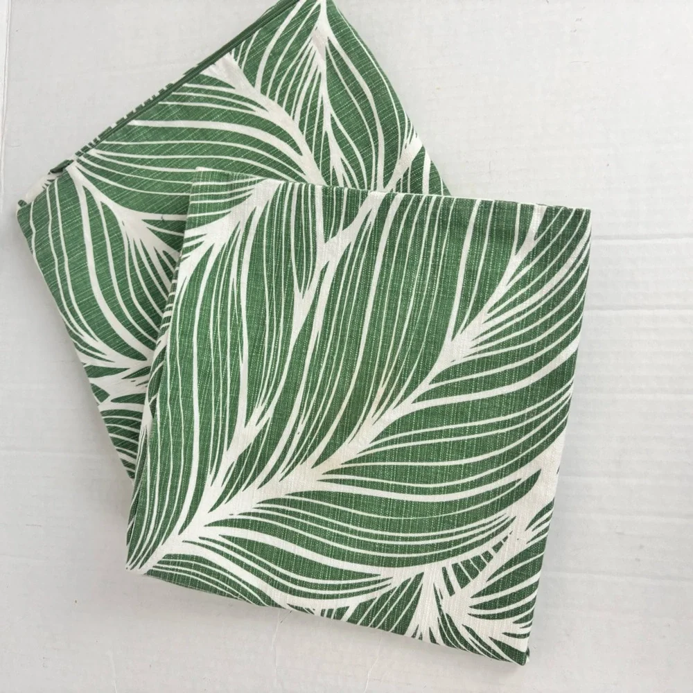 Pair(2)of palm leaf design pillow covers-green & white
